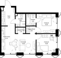 Планировка двухкомнатной(квартира) площадью 60 квадратных метров в “ЖК СЕТ”