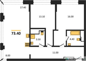 Планировка двухкомнатной(квартира) площадью 73.8 квадратных метров в “ЖК VERY на Миклухо-Маклая (Вери на Миклухо-Маклая)”