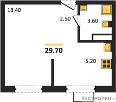 Планировка студии(квартира) площадью 29.7 квадратных метров в “ЖК Прокшино”