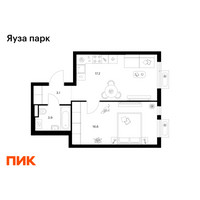 Планировка однокомнатной(квартира) площадью 40.8 квадратных метров в “ЖК Яуза Парк (Мытищи)”