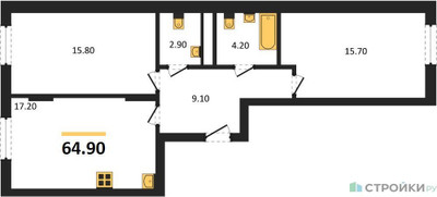 Планировка двухкомнатной(квартира) площадью 64.9 квадратных метров в ЖК “ЖК Переделкино Ближнее”