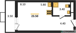 Планировка студии(квартира) площадью 23.5 квадратных метров в “ЖК Бунинские кварталы”