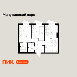 Планировка двухкомнатной(квартира) площадью 55 квадратных метров в ЖК “ЖК Мичуринский Парк”