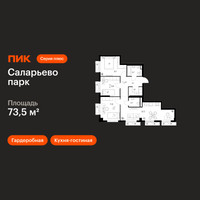 Планировка трехкомнатной(квартира) площадью 73.5 квадратных метров в “ЖК Саларьево парк”