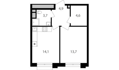 Планировка однокомнатной(квартира) площадью 41 квадратных метров в ЖК “ЖК Михалковский”