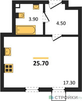 Планировка студии(квартира) площадью 25.7 квадратных метров в “ЖК Лучи-2”