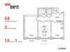 Планировка двухкомнатной(квартира) площадью 54 квадратных метров в “ЖК Видный берег 2”