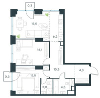 Планировка трехкомнатной(квартира) площадью 71.9 квадратных метров в “ЖК Левел Звенигородская”