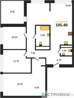 Планировка трехкомнатной(квартира) площадью 105.4 квадратных метров в “ЖК Квартал Издание”