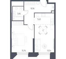 Планировка однокомнатной(апартаменты) площадью 49.51 квадратных метров в “ЖК Скай Спутник”