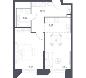 Планировка однокомнатной(апартаменты) площадью 49.51 квадратных метров в ЖК “ЖК Скай Спутник”