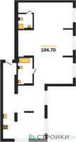 Планировка трехкомнатной(квартира) площадью 104.7 квадратных метров в “ЖК Первый квартал”
