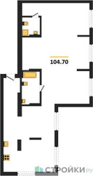 Планировка трехкомнатной(квартира) площадью 104.7 квадратных метров в ЖК “ЖК Первый квартал”
