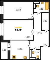 Планировка двухкомнатной(квартира) площадью 68.49 квадратных метров в “ЖК Преображенская Площадь”