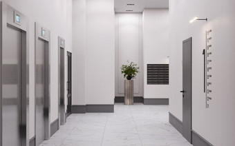 Зона ожидания лифтов в ЖК “Вязёмы Парк”