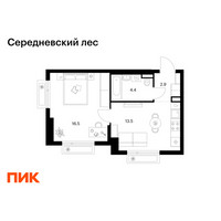 Планировка однокомнатной(квартира) площадью 37.3 квадратных метров в “ЖК Середневский лес”