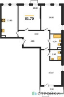 Планировка трехкомнатной(квартира) площадью 81.7 квадратных метров в “ЖК Прокшино”