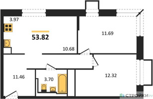 Планировка двухкомнатной(квартира) площадью 53.82 квадратных метров в “ЖК Долина Яузы”