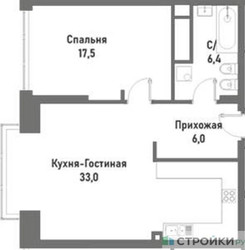 Планировка однокомнатной(квартира) площадью 62.9 квадратных метров в ЖК “ЖК Ренессанс”