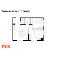 Планировка двухкомнатной(квартира) площадью 54.1 квадратных метров в “ЖК Томилинский бульвар”