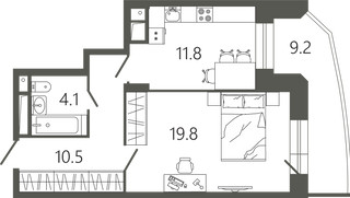 Планировка однокомнатной(квартира) площадью 49 квадратных метров в “ЖК Советская 18”