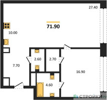 Планировка однокомнатной(квартира) площадью 71.9 квадратных метров в “ЖК Монблан”