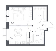 Планировка однокомнатной(квартира) площадью 33.41 квадратных метров в “ЖК Большое Путилково”