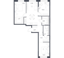 Планировка трехкомнатной(квартира) площадью 76.7 квадратных метров в “ЖК Квартал Ивакино”