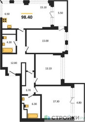 Планировка трехкомнатной(квартира) площадью 99.3 квадратных метров в ЖК “ЖК VERY на Миклухо-Маклая (Вери на Миклухо-Маклая)”