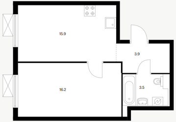 Планировка однокомнатной(квартира) площадью 39.5 квадратных метров в ЖК “ЖК Люблинский парк”