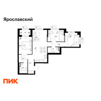 Планировка трехкомнатной(квартира) площадью 66.2 квадратных метров в “ЖК Ярославский”