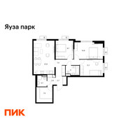 Планировка трехкомнатной(квартира) площадью 85.2 квадратных метров в “ЖК Яуза Парк (Мытищи)”