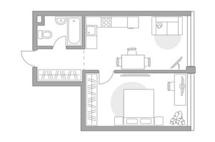 Планировка однокомнатной(квартира) площадью 43.82 квадратных метров в “ЖК Мневники от Гранель”