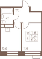 Планировка однокомнатной(квартира) площадью 33.2 квадратных метров в “ЖК Западная Ивантеевка”