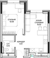 Планировка однокомнатной(квартира) площадью 35.9 квадратных метров в “ЖК Clementine (Клементин)”