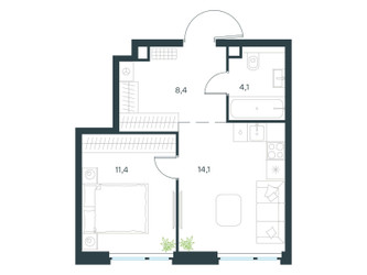 Планировка однокомнатной(квартира) площадью 38 квадратных метров в ЖК “ЖК Level Мичуринский”