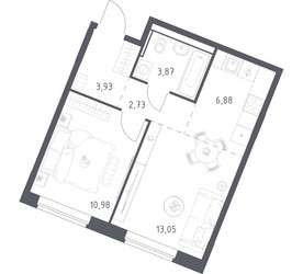 Планировка однокомнатной(квартира) площадью 41.44 квадратных метров в ЖК “ЖК Квартал Западный”