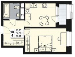 Планировка однокомнатной(квартира) площадью 38.3 квадратных метров в “ЖК Атлантис”