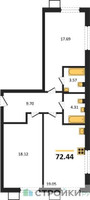 Планировка двухкомнатной(квартира) площадью 72.44 квадратных метров в “ЖК Бархат”