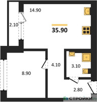 Планировка однокомнатной(квартира) площадью 35.9 квадратных метров в “ЖК Первый квартал”