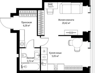 Планировка однокомнатной(квартира) площадью 35.47 квадратных метров в ЖК “Мультиквартал СИТИДЗЕН”
