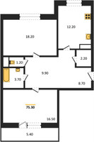 Планировка двухкомнатной(квартира) площадью 75.3 квадратных метров в “ЖК Эдельвейс (Первомайское)”