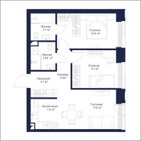 Планировка двухкомнатной(апартаменты) площадью 59.94 квадратных метров в “ЖК JOIS (Джойс)”