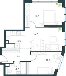 Планировка трехкомнатной(квартира) площадью 62.8 квадратных метров в ЖК “ЖК Левел Мичуринский”