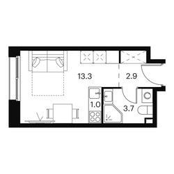 Планировка студии(апартаменты) площадью 20.9 квадратных метров в ЖК “Апарт-комплекс Аквилон Сигнал”