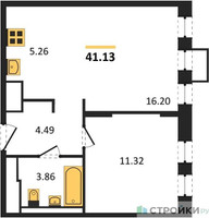 Планировка однокомнатной(квартира) площадью 41.13 квадратных метров в “ЖК Горки Парк”