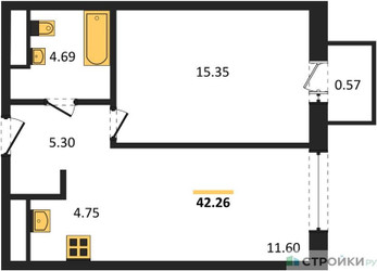 Планировка однокомнатной(квартира) площадью 41.8 квадратных метров в ЖК “ЖК Self (Селф)”