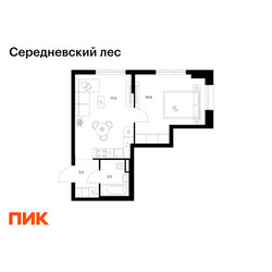 Планировка однокомнатной(квартира) площадью 38.8 квадратных метров в ЖК “ЖК Середневский лес”