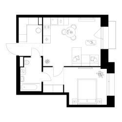 Планировка однокомнатной(квартира) площадью 41.7 квадратных метров в ЖК “ЖК Онежский вал”