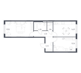 Планировка двухкомнатной(квартира) площадью 60.02 квадратных метров в ЖК “ЖК Горки Парк”